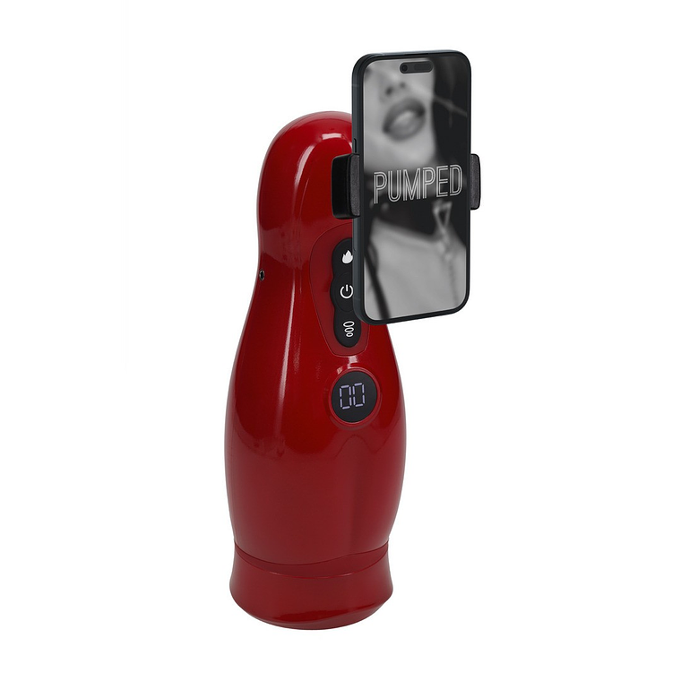 MASTURBADOR VIBRATÓRIO COM SUCÇÃO E SUPORTE DE TELEFONE VIRTUO METALLIC RED PUMPED  5
