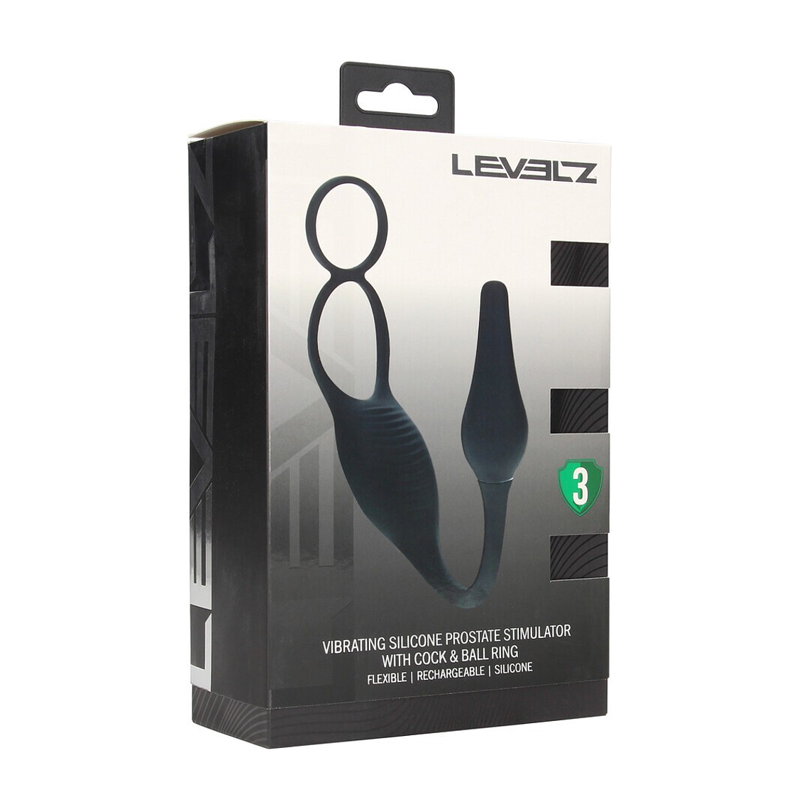 ESTIMULADOR DE PRÓSTATA EM SILICONE COM VIBRAÇÃO E ANEL PARA O PÉNIS LEVELZ 2