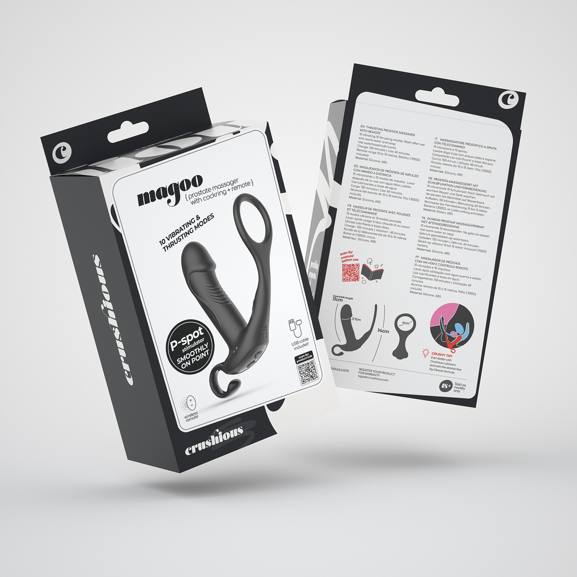 MAGOO MASSAJADOR DE PRÓSTATA COM ANEL PENIANO E COMANDO À DISTÂNCIA CRUSHIOUS 8