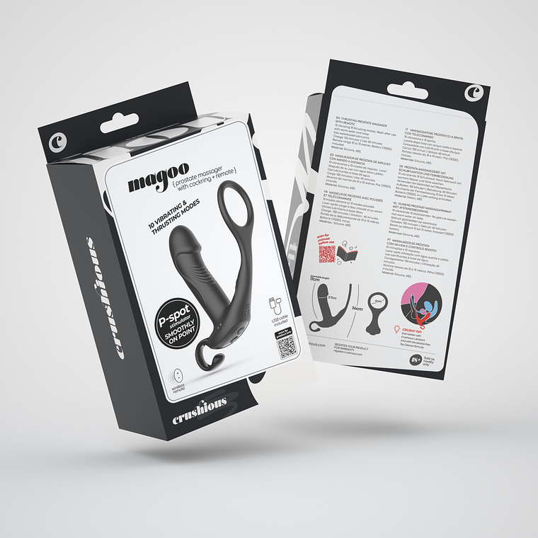 MAGOO MASSAJADOR DE PRÓSTATA COM ANEL PENIANO E COMANDO À DISTÂNCIA CRUSHIOUS 8