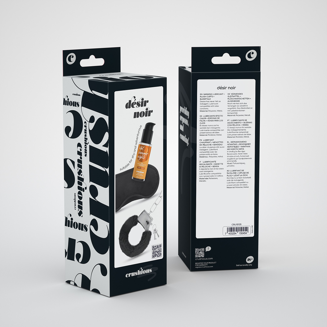 DÉSIR NOIR CONJUNTO DE ALGEMAS + VENDA ACETINADA E LUBRIFICANTE COM EFEITO CALOR CRUSHIOUS 9