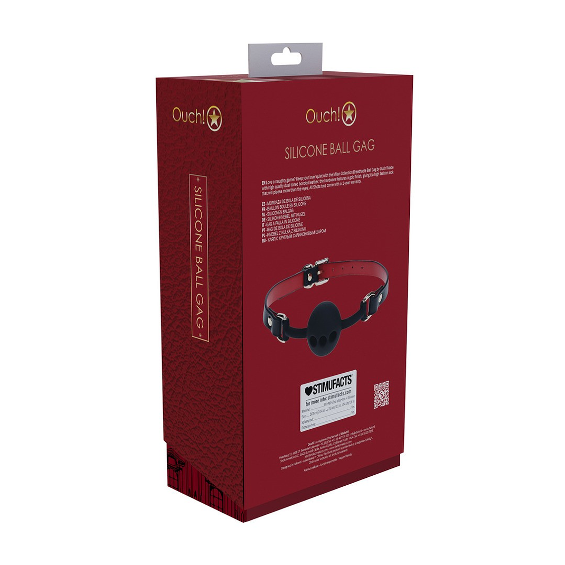 MORDAÇA DE SILICONE RESPIRÁVEL MILAN COLLECTION PRETO/VERMELHO OUCH! 3