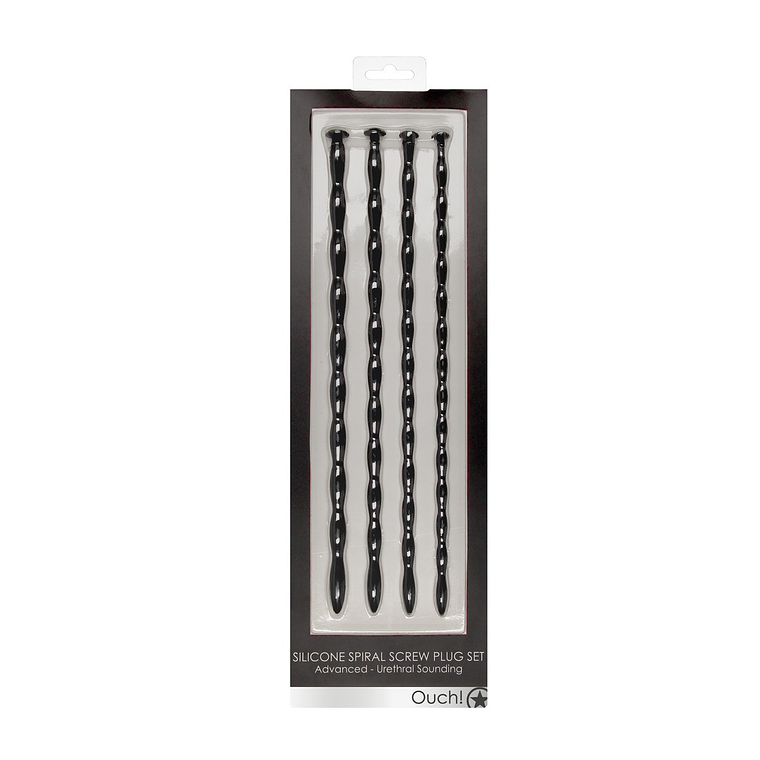 CONJUNTO DE SONDAS DE URETRA SILICONE SPIRAL SCREW PLUG SET ADVANCED PRETO OUCH! 2