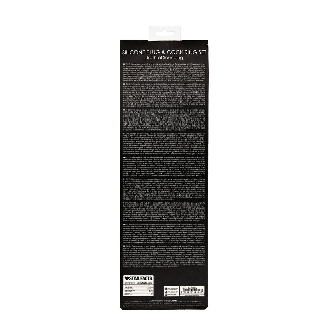 CONJUNTO DE SONDA DE URETRA COM ANEL PENIANO DE SILICONE PRETO OUCH! 3