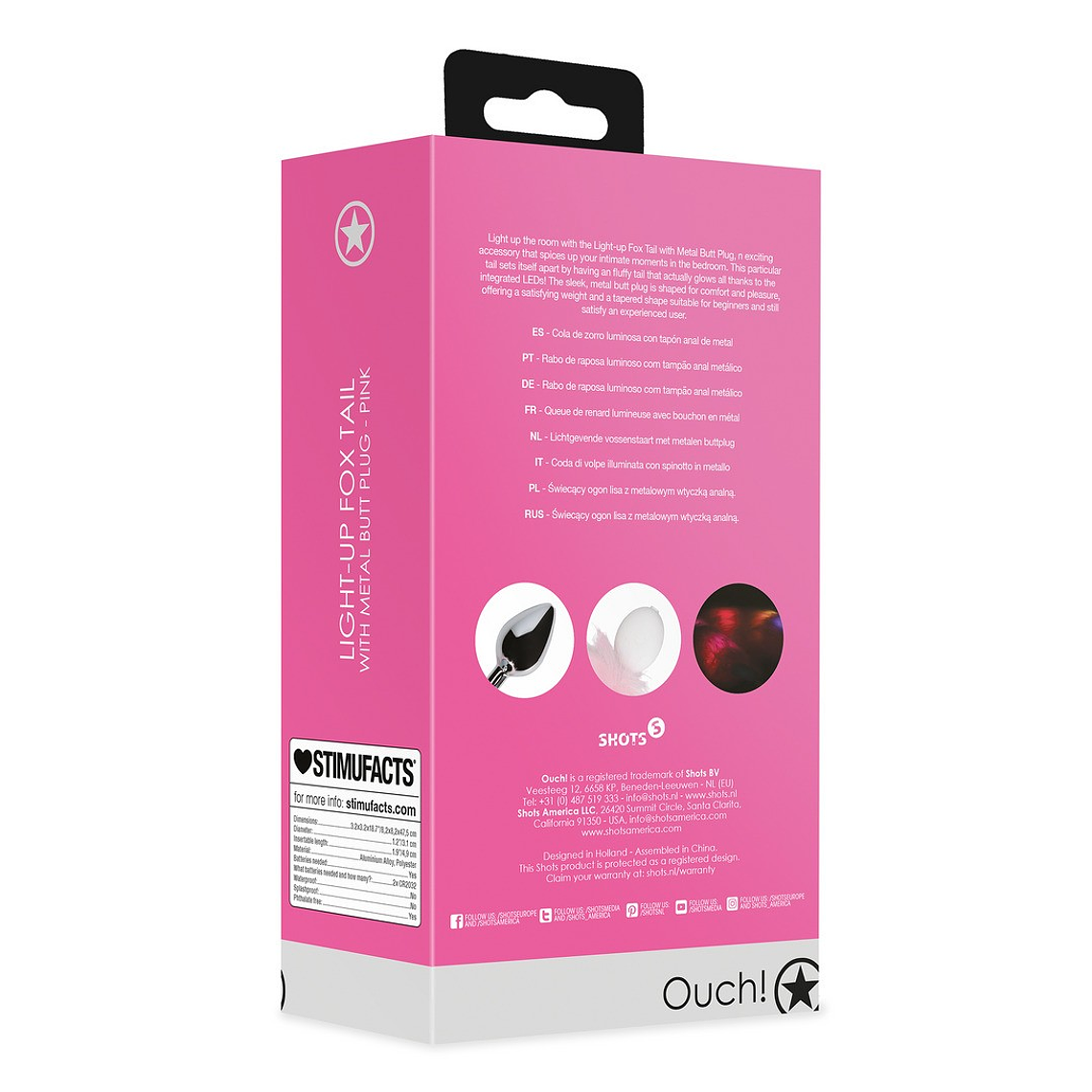 PLUG ANAL COM CAUDA DE RAPOSA ROSA LUMINOSA OUCH! 3