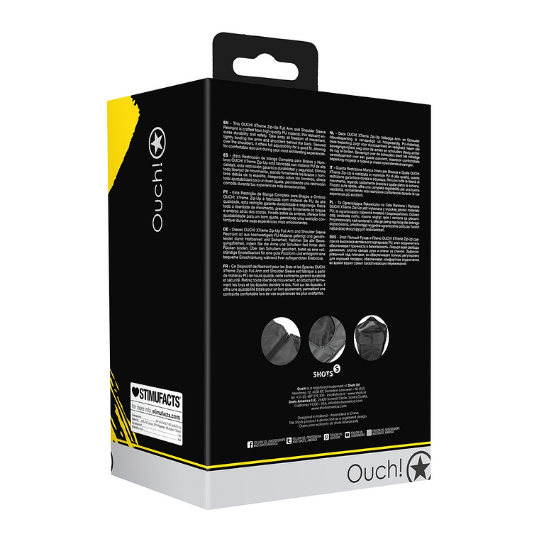 RESTRIÇÃO DE BRAÇOS ZIP-UP FULL ARM AND SHOULDER SLEEVE PRETO XTREME OUCH! 3