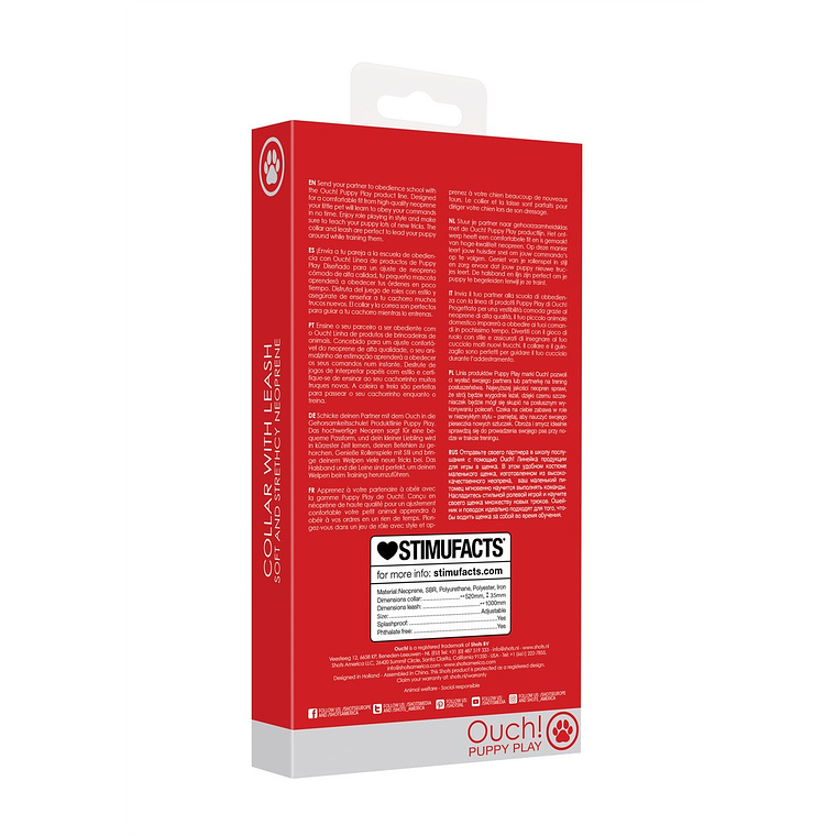 COLEIRA EM NEOPRENO VERMELHA COM TRELA OUCH! 3