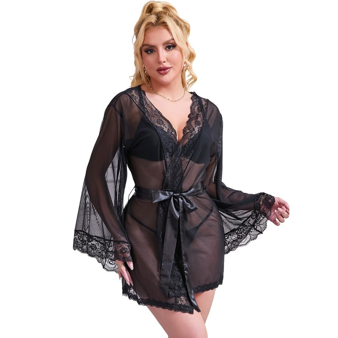 SUBBLIME - ROBE DE TECIDO TRANSPARENTE COM DETALHE DE RENDA PRETO S/M 1