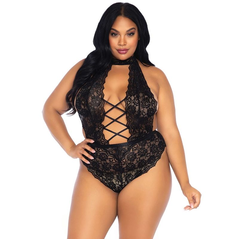 LEG AVENUE - FLORAL RENDA CROTHLESS TEDDY PLUS SIZE 1