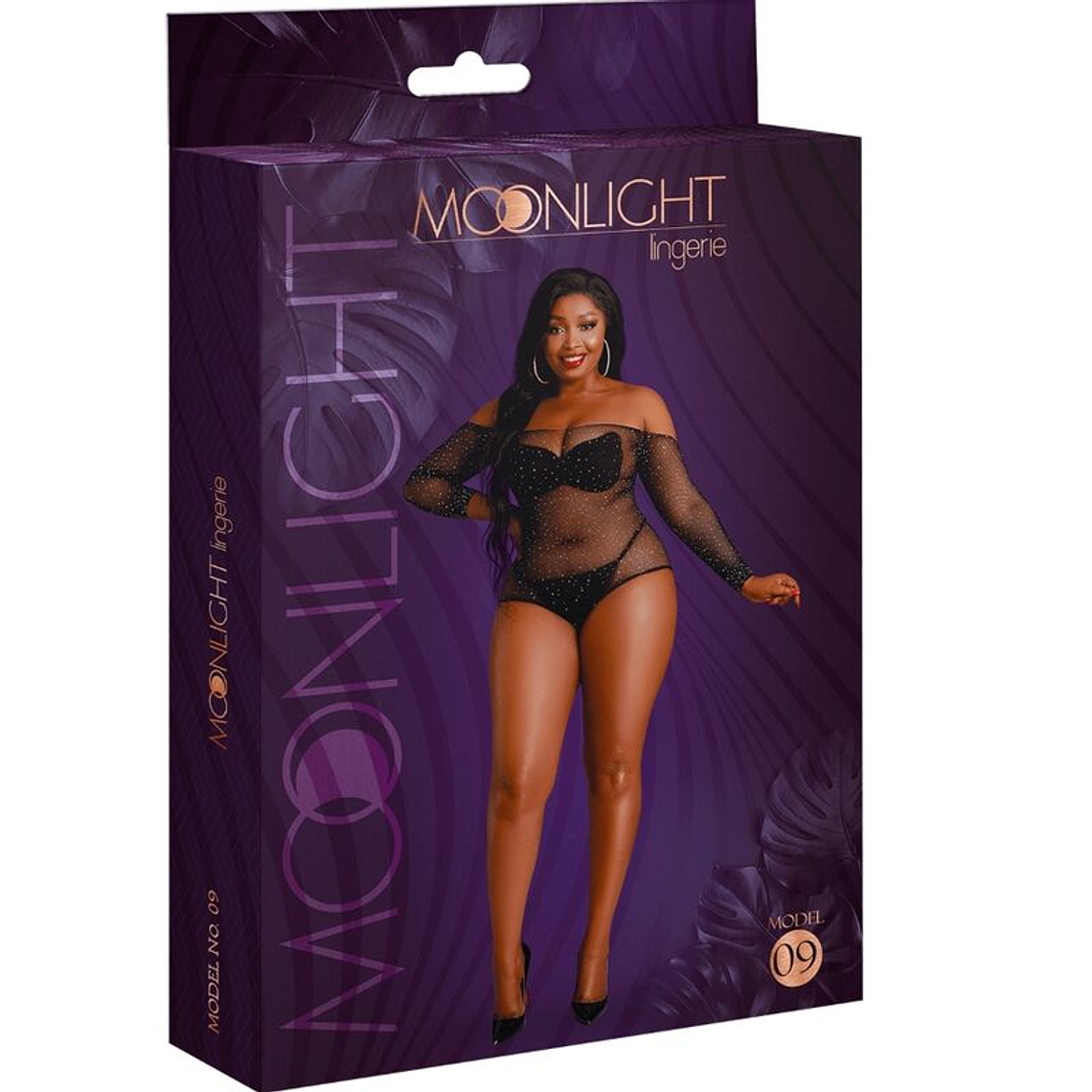 MOONLIGHT - MODELO 9 BODY MANGA COMPRIDA PRETO BRILHANTE PLUS SIZE 1