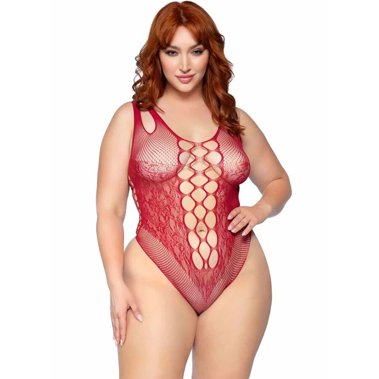 LEG AVENUE - 81641X Body sem costura Borgonha Tamanho 1X/2X 1