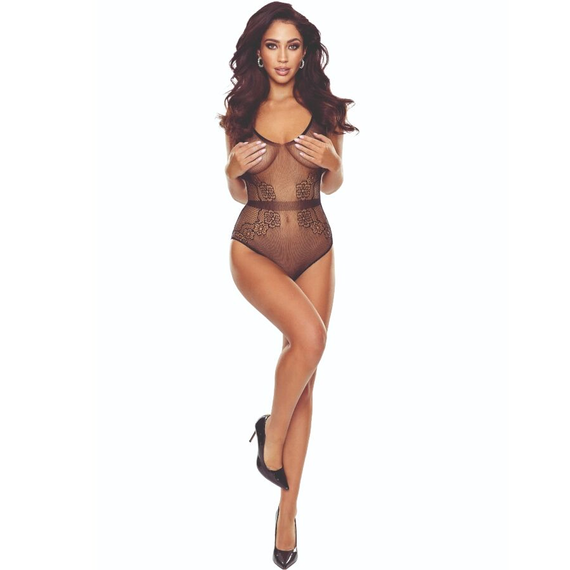 PASSION - BS115 BLACK GRID BODYSTOCKING 1