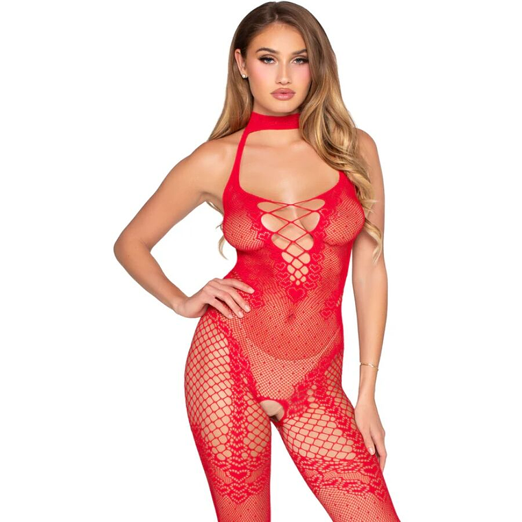 LEG AVENUE - 89336 BODYSTOCKING SEM FUNDO VERMELHO - TAMANHO ÚNICO 1