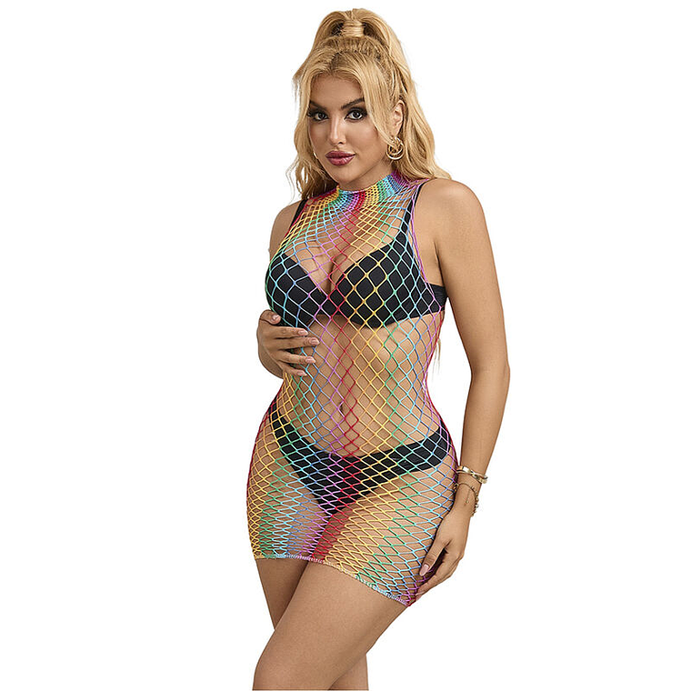 SUBBLIME - 952433 RAINBOW GOLA ALTA SEM MANGAS FISHNET VESTIDO TAMANHO ÚNICO 1