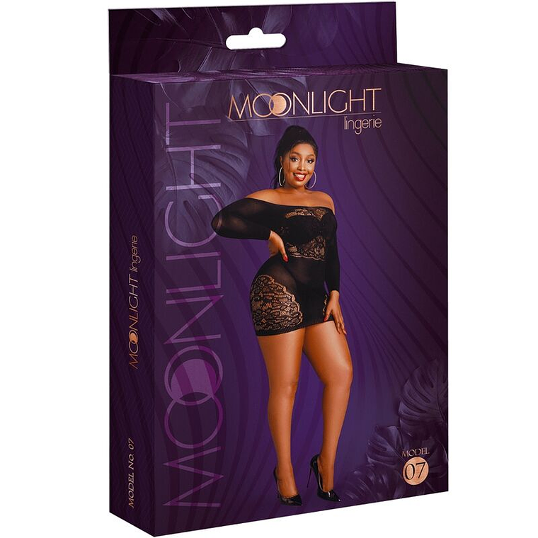 MOONLIGHT - MODELO 7 VESTIDO MANGA COMPRIDA PRETO PLUS SIZE 1