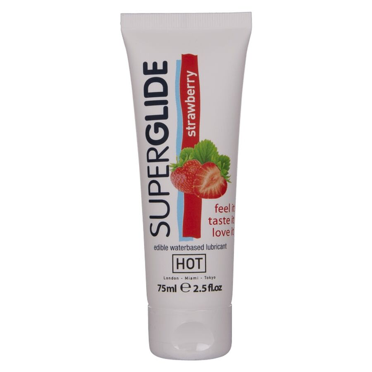 HOT - SUPERGLIDE LUBRIFICANTE COMESTÍVEL À BASE DE ÁGUA MORANGO 75 ML 1