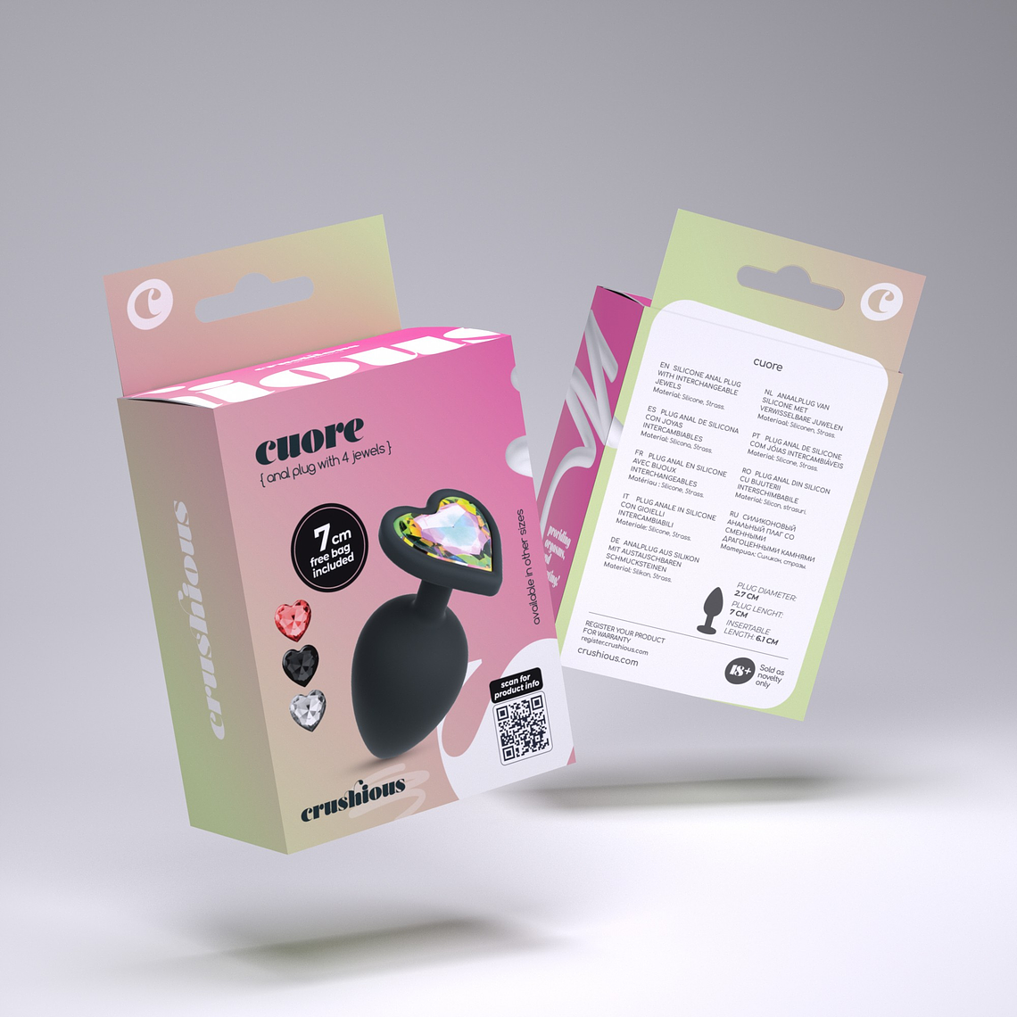 Pack 24 Plug Anal com Strass Crushious Cuore | 4 Joias Tamanho Pequeno 3