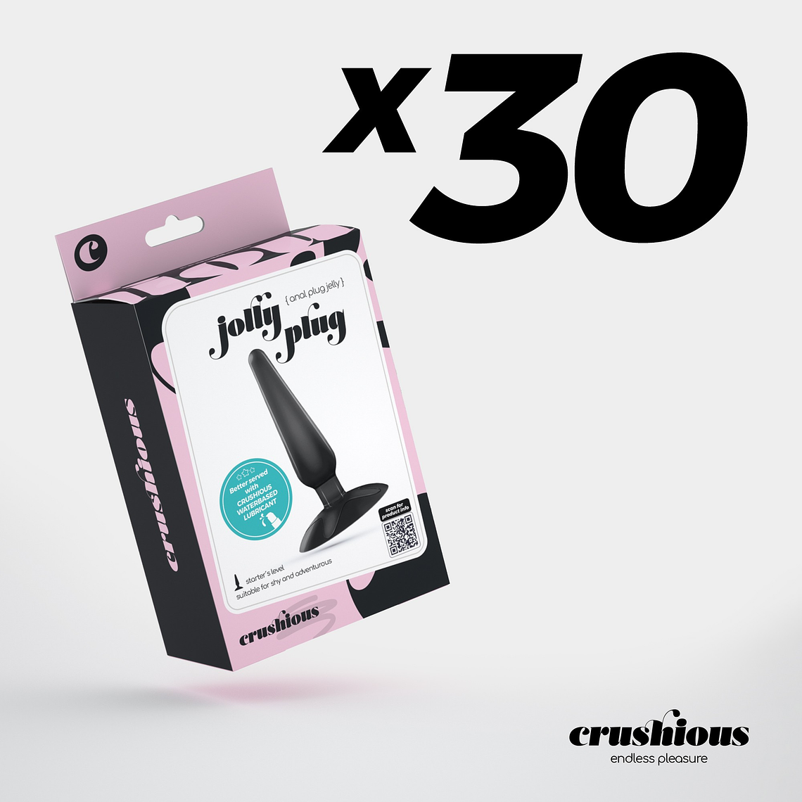Pack 30 Plug Anal com Ventosa Crushious | Jolly Preto 9cm Jelly 1