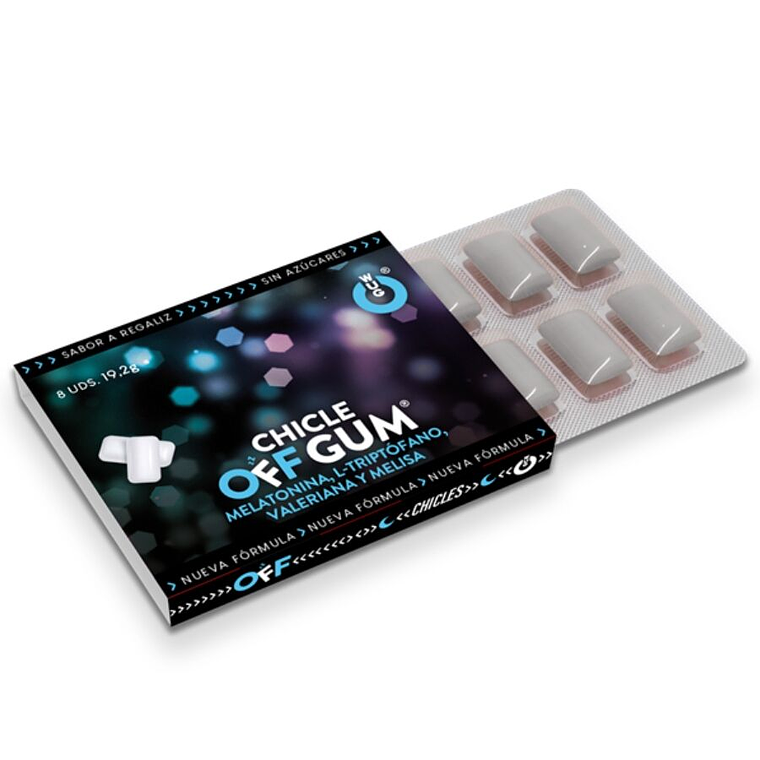 WUG GUM - OFF COM VALERIANA, TRIPTOFANO, ERVA-CLIMÁTICA E MELATONINA 1 X 8 UNIDADES 1