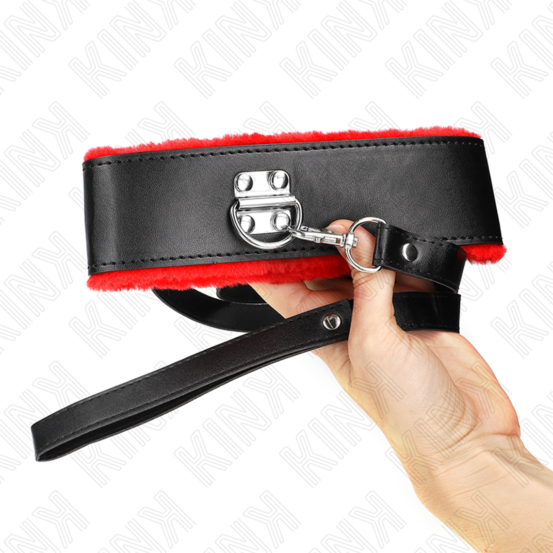 KINK - COLAR COM CINTO 116 CM COM ALÇA DE COURO VERMELHA AJUSTÁVEL 40-48 CM X 6 CM 1