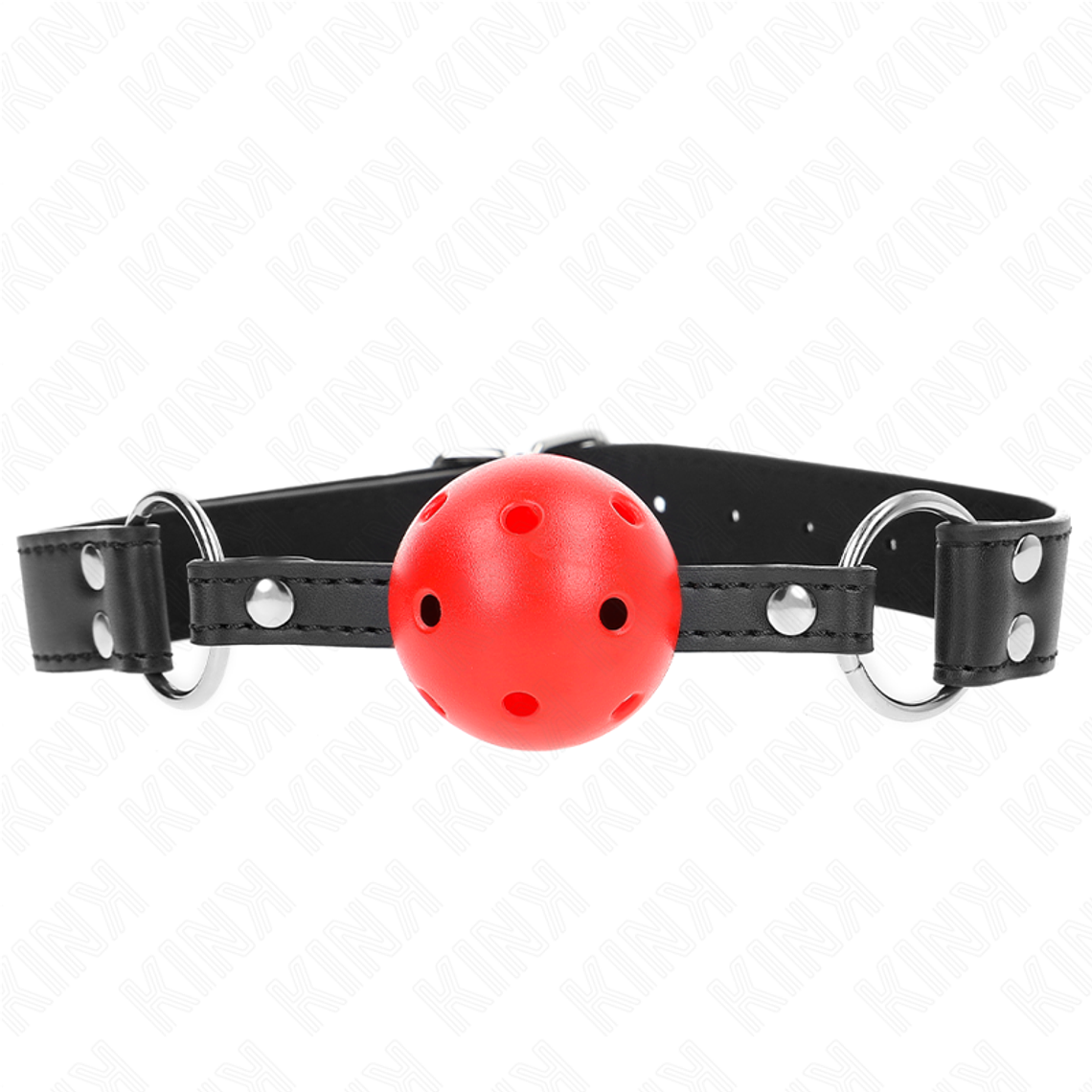 KINK - BOLA RESPIRÁVEL MORDAÇA DE 4 CM COM REBITE DUPLO COURO 62,5 x 2,5 CM AJUSTÁVEL 42-58 CM 1