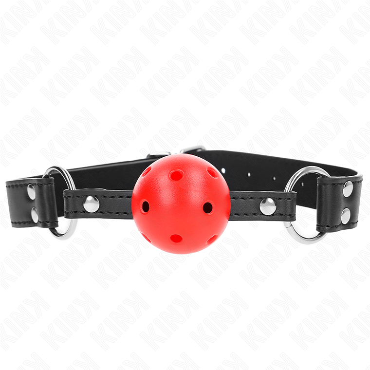KINK - BOLA RESPIRÁVEL MORDAÇA DE 4 CM COM REBITE DUPLO COURO 62,5 x 2,5 CM AJUSTÁVEL 42-58 CM 1