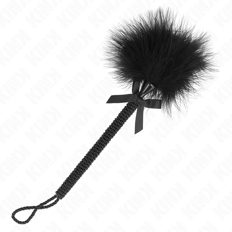 KINK - VARINHA DE CORDA DE NYLON COM PENAS DE CÓCEGAS E LAÇO PRETO 25 CM 1
