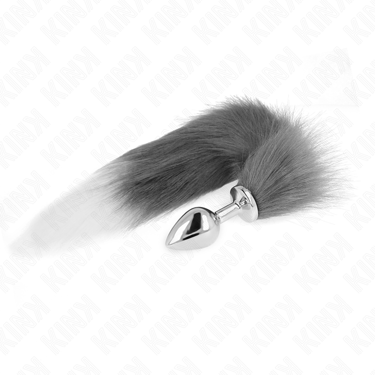 KINK - PLUG ANAL TAMANHO M 8 X 3,5 CM COM CAUDA SINTÉTICA 40 CM CINZENTO E BRANCO 1