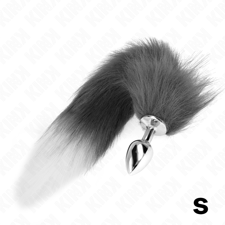 KINK - PLUG ANAL TAMANHO S 7 X 3 CM COM CAUDA SINTÉTICA 40 CM CINZENTO E BRANCO 1