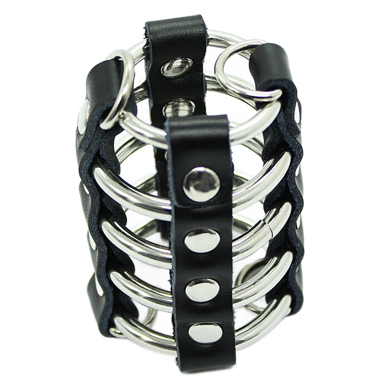 OHMAMA FETISH - GAIOLA PARA PÊNIS COM ANÉIS DE METAL E ALAS DE COURO 1