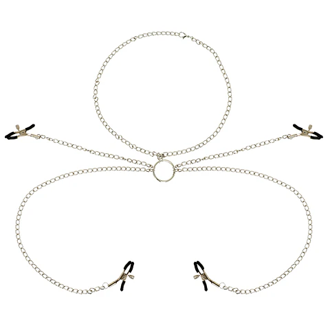 OHMAMA FETISH 4 PINÇAS DE NIPPLE COM COLAR DE CORRENTE