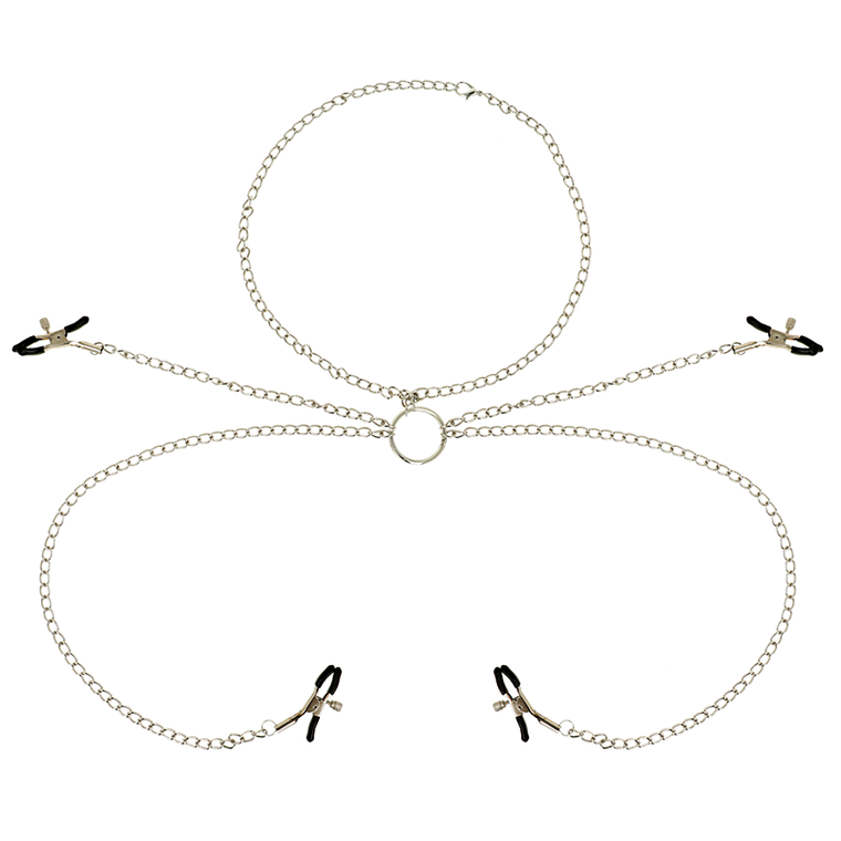 OHMAMA FETISH 4 PINÇAS DE NIPPLE COM COLAR DE CORRENTE 1