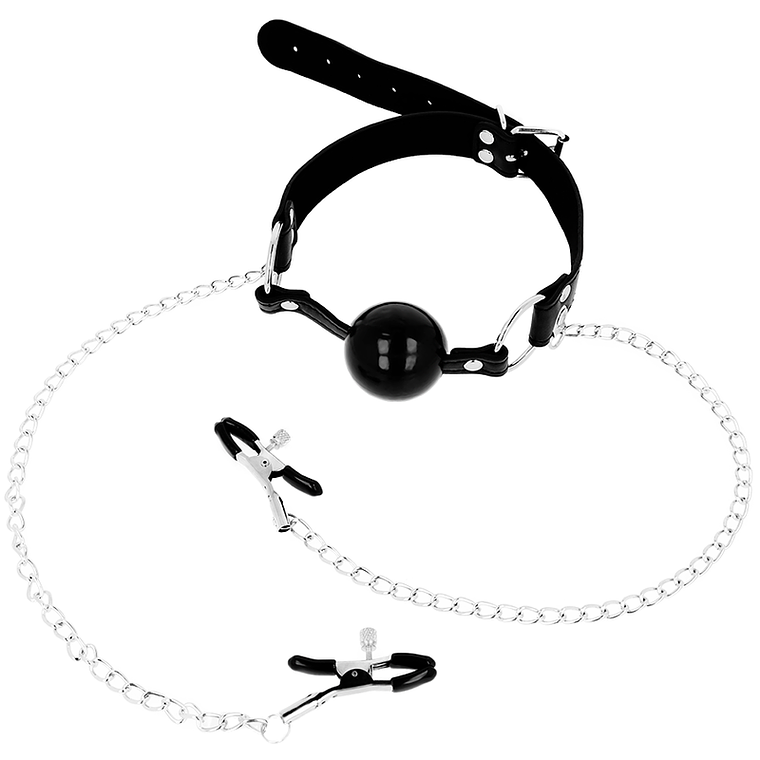 OHMAMA FETISH BLACK BALL GAG WITH NIPPLE CLAMPS 1