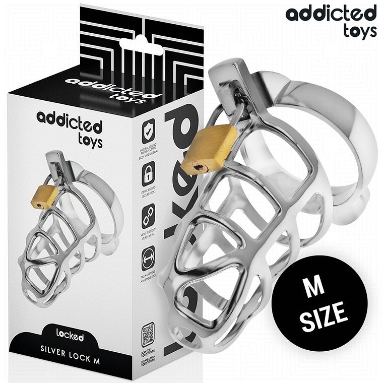 ADDICTED TOYS LOCKED - GAIOLA DE PÊNIS COM TRAVA DE PRATA TAMANHO M 1