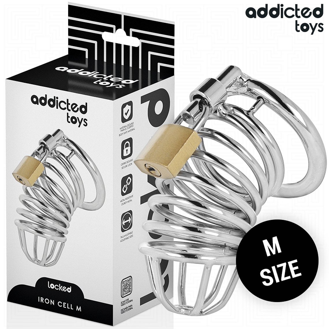 ADDICTED TOYS LOCKED - GAIOLA DE PÊNIS DE METAL COM CÉLULA DE FERRO TAMANHO M 1