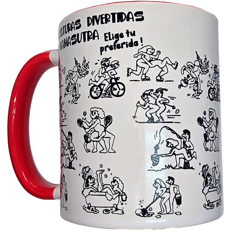 DIABLO PICANTE - CANECA KAMASUTRA POSITIONS BRANCA COM ALÇA VERMELHA 370 ML 1