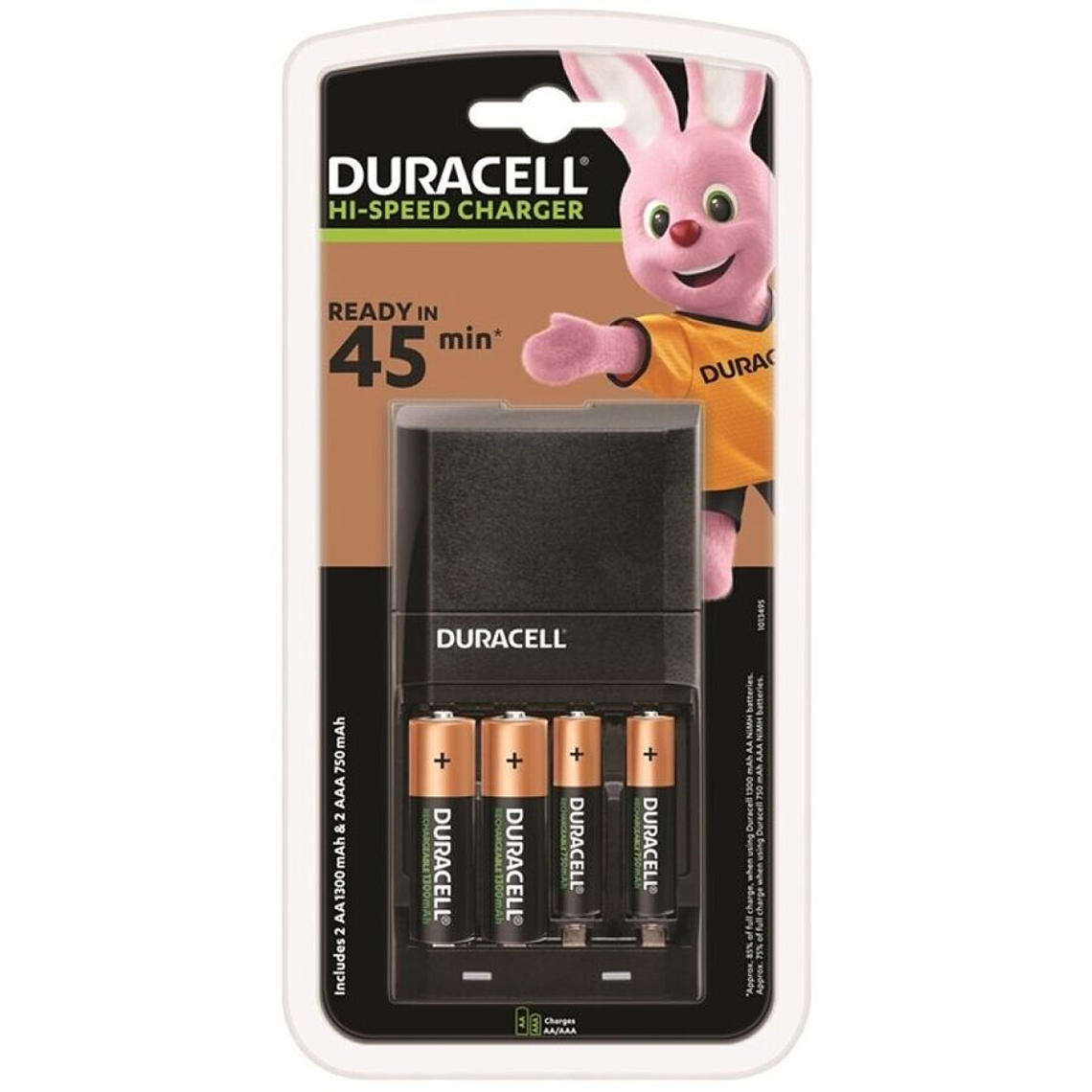 DURACELL - CARREGADOR 45MIN. + 2xAA 1700mAh + 2xAAA 750mAh 1