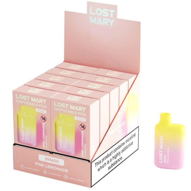 LOST MARY - (EXPOSITOR PROFESSIONAL PACK -10 UNIDADES) BM600 NICOTINE VAPER 2% DESCARTÁVEL PINK LIMONADE 1