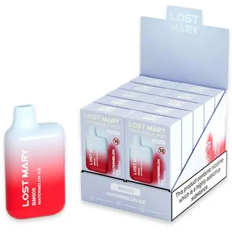 LOST MARY - (EXPOSITOR PROFESSIONAL PACK -10 UNIDADES) BM600 NICOTINE VAPER 2% DESCARTÁVEL WATERMELON ICE 1