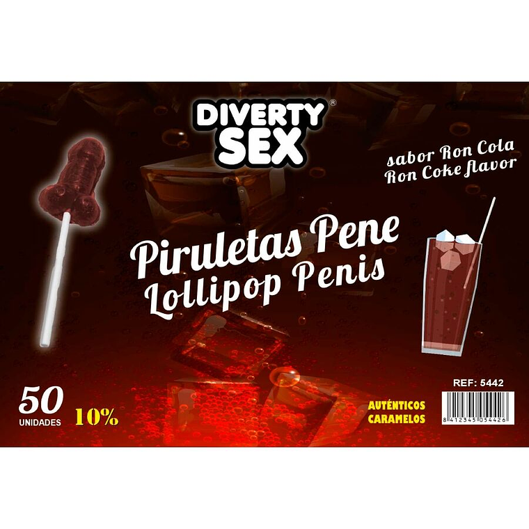 DIABLO GOLOSO - 50 PÊNIS PIRULITOPS RON COLA SABOR 10% ÁLCOOL 1