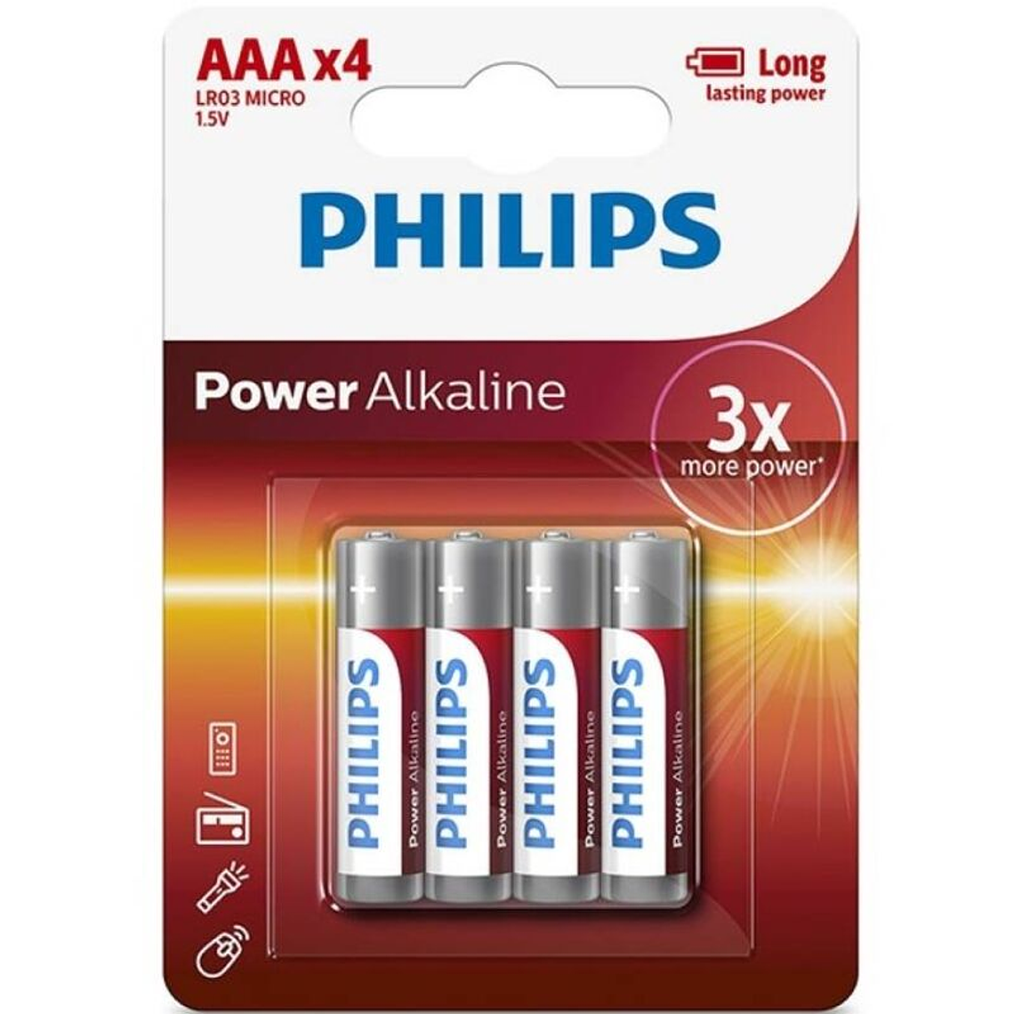 PHILIPS - PILHA ALCALINAS AAA LR03 BLISTER*4 1