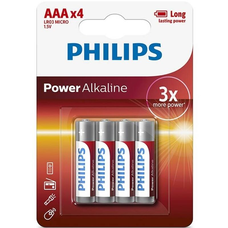 PHILIPS - PILHA ALCALINAS AAA LR03 BLISTER*4 1