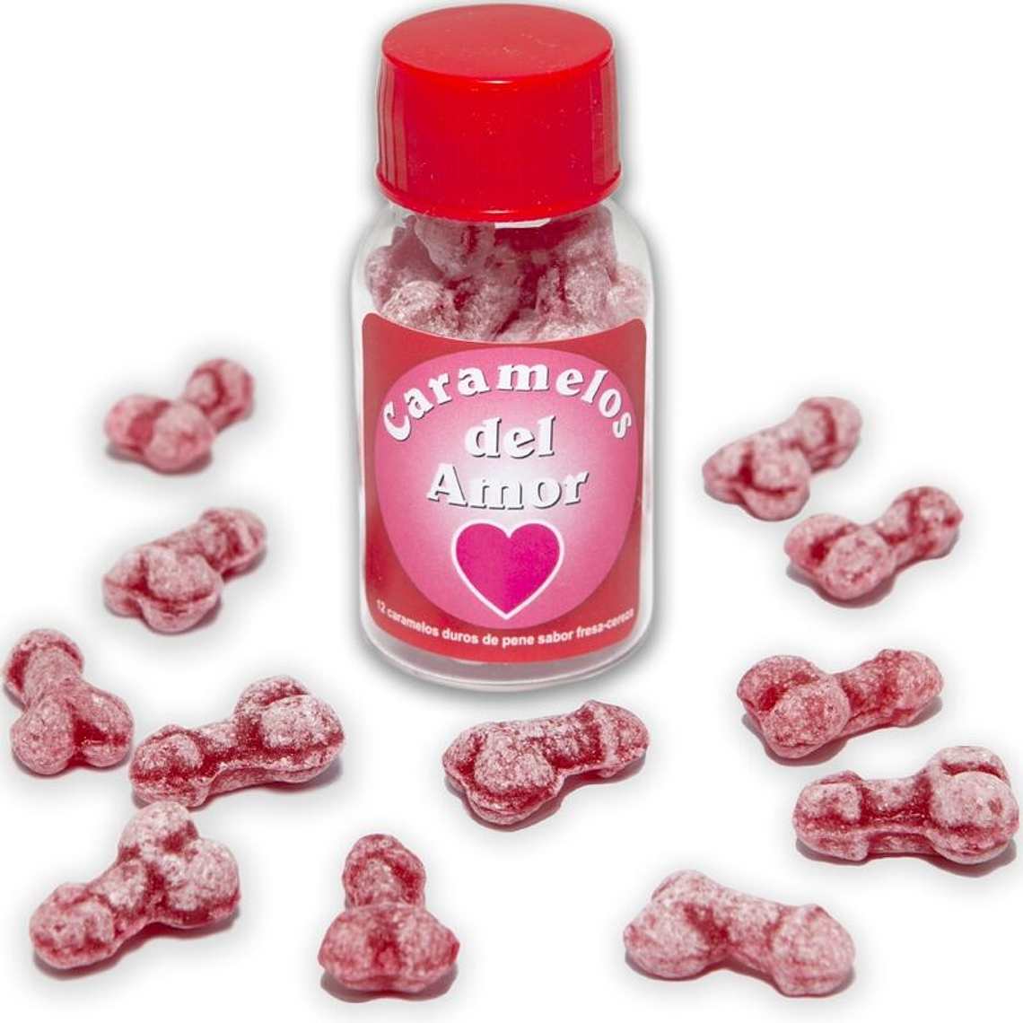 DIABLO PICANTE - 12 DOCES DE AMOR EM FORMA DE PÊNIS MORANGO/CEREJA 1