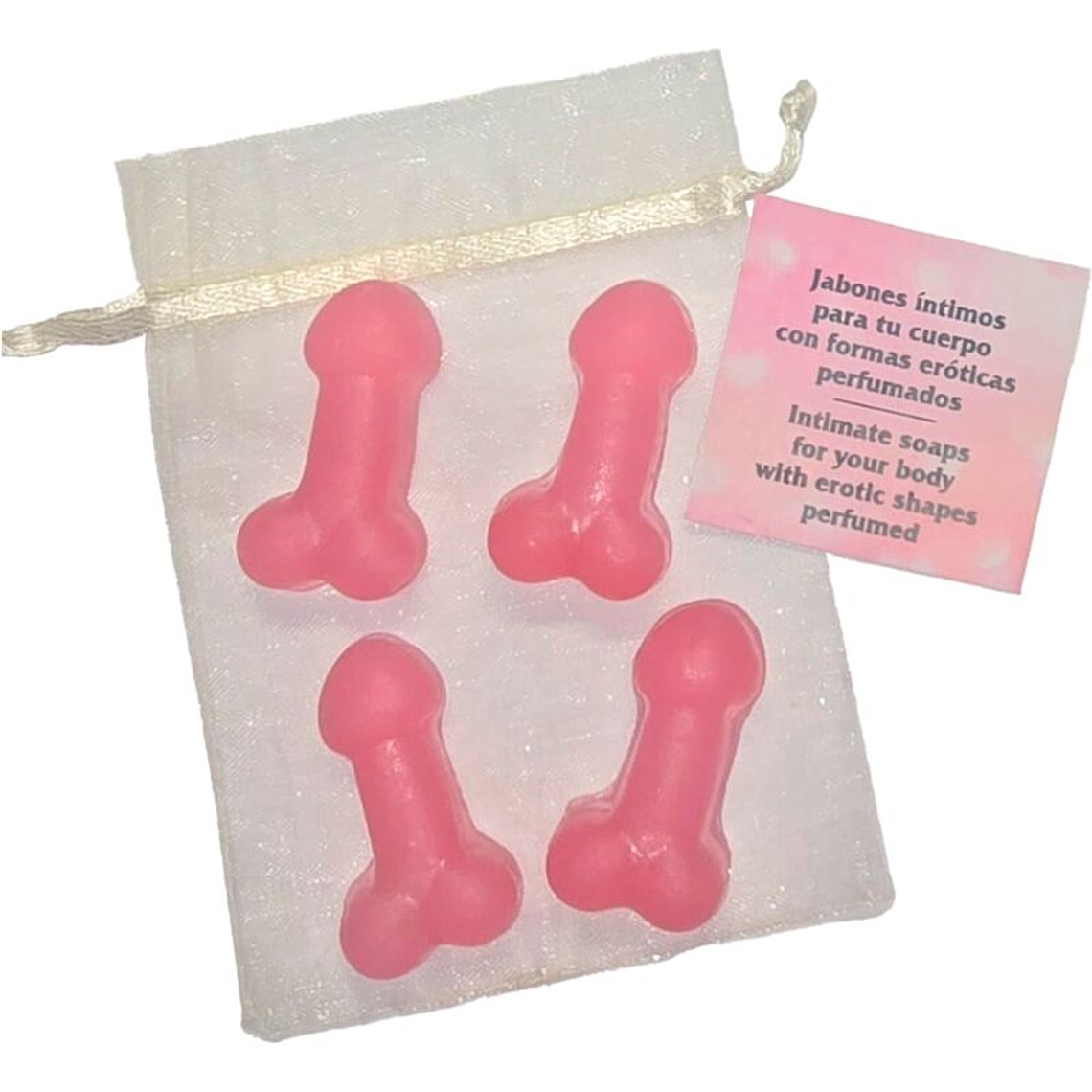 DIABLO PICANTE - 4 MINI SABONETES PERFUMADOS EM FORMA DE PÊNIS ROSA 1