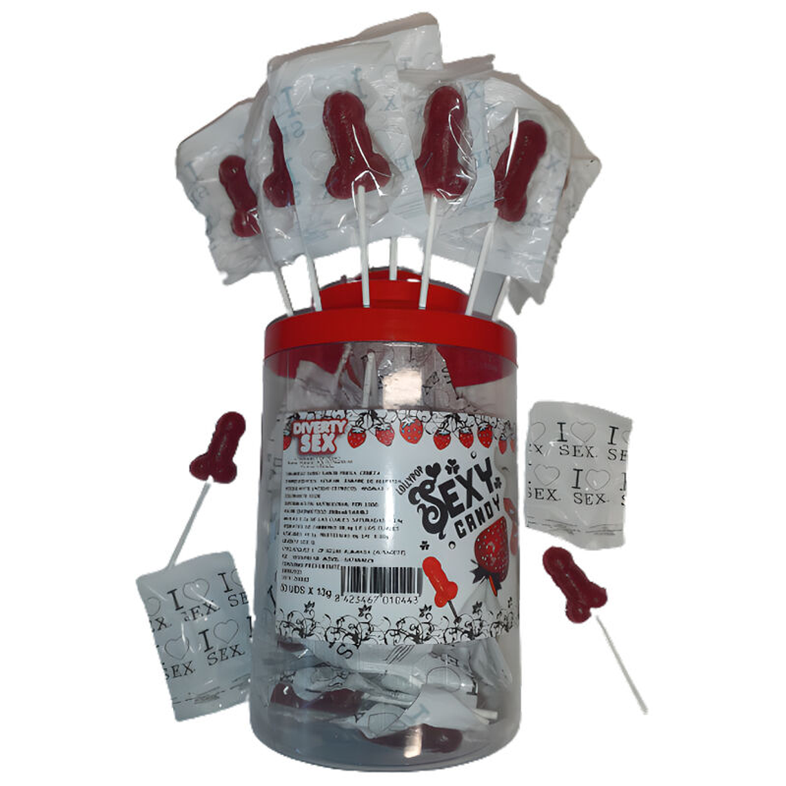 DIABLO PICANTE - 50 PIRULITOS DE PÊNIS DE MORANGO E CEREJA 50 UNIDADES 1