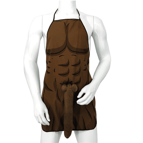 DIABLO PICANTE - AVENTAL MUSCULAR COM PÊNIS 3D EM TOM MARROM