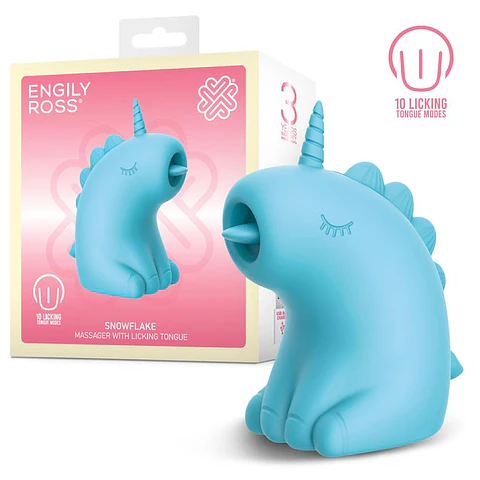 Snowflake Massager with Licking Tongue — Massajador em silicone premium com formato de unicórnio azul