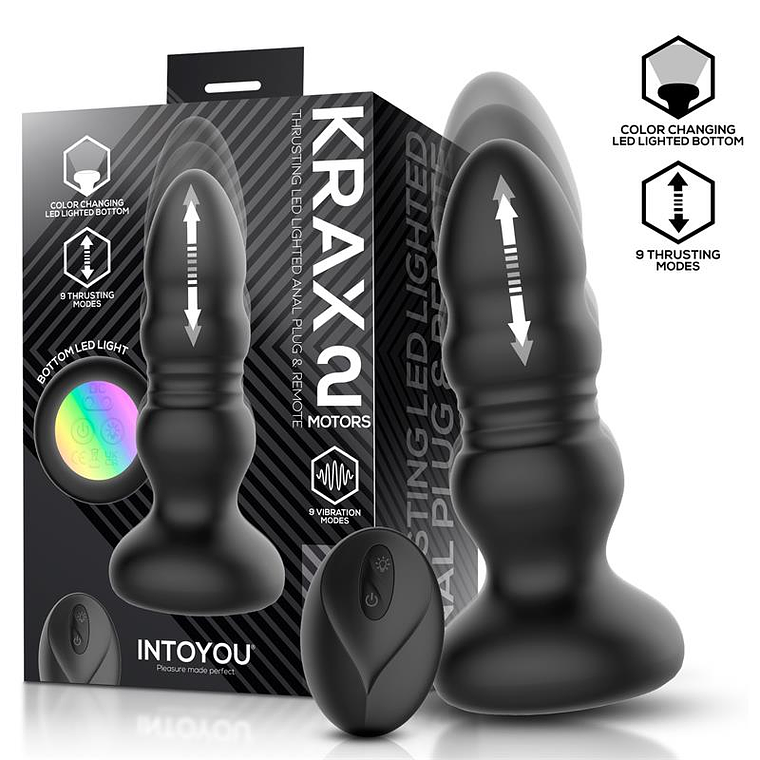 Krax Butt Plug with Vibration, Thrusting, Led Light and Remote 1