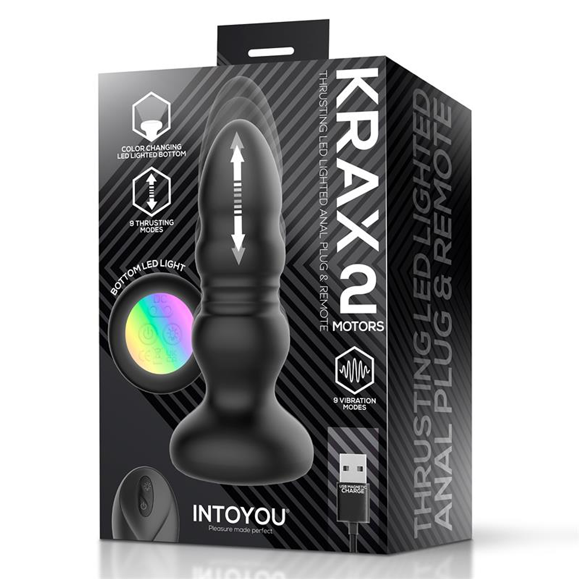 Krax Butt Plug with Vibration, Thrusting, Led Light and Remote 9