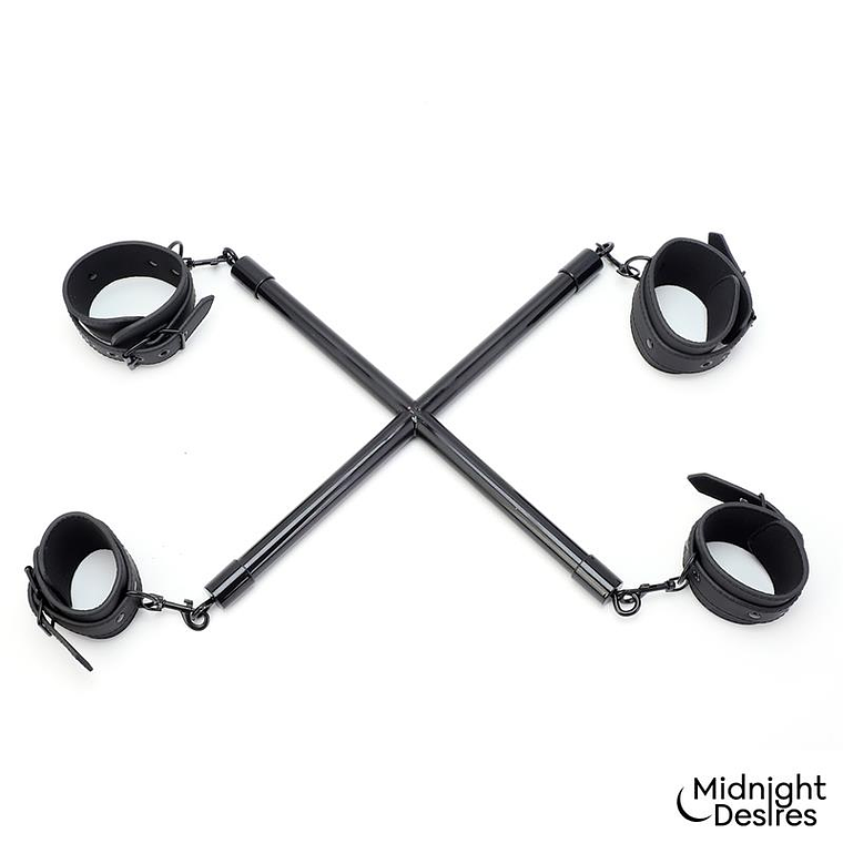 Barra Spreader em Cruz Midnight Desires | Algemas Ajustáveis Couro Vegano 3